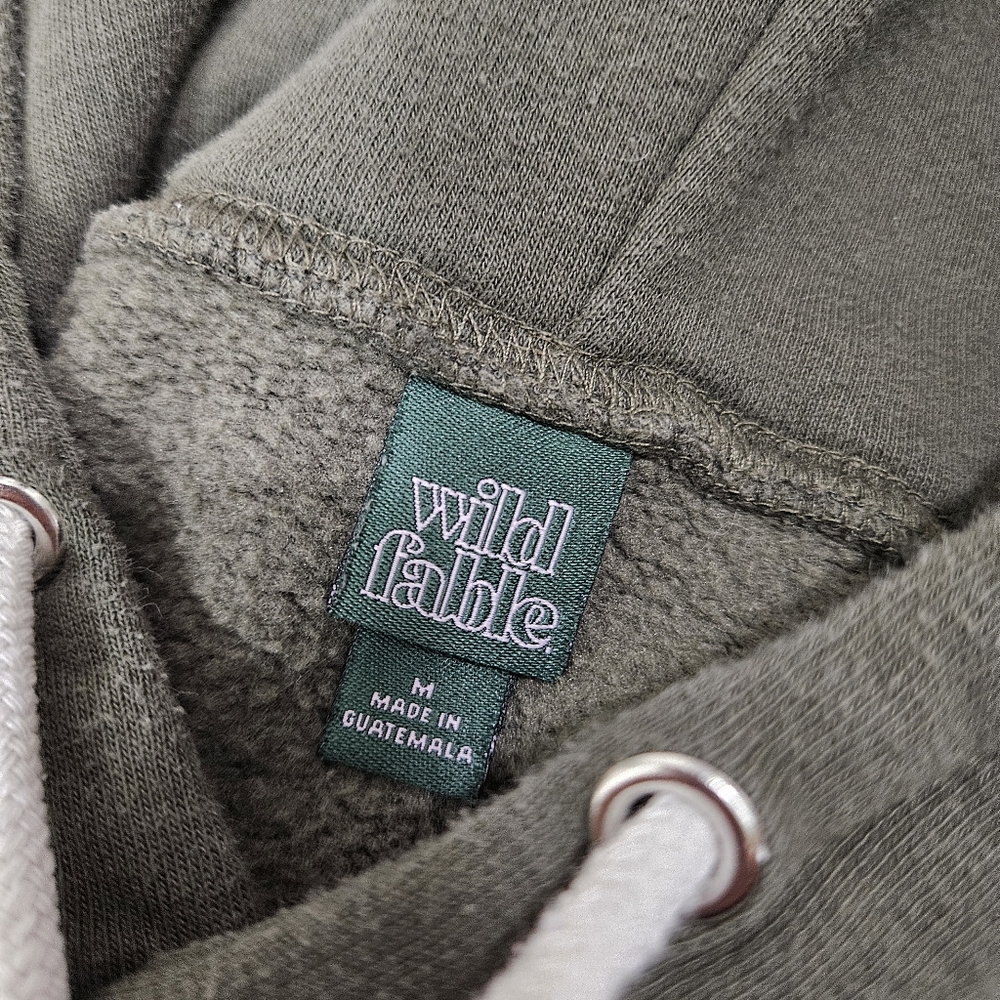 wild fable Olive Green Cropped Hoodie with White Drawstrings - Picture 3 of 6